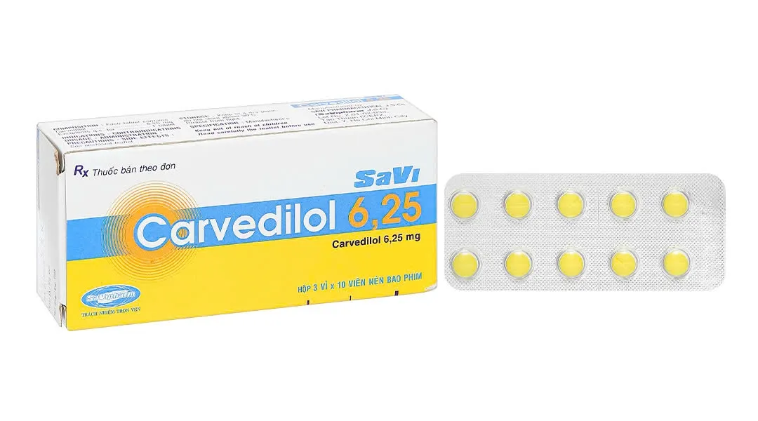 Carvedilol 6,25 mg Savi (Hộp 30 viên) – Giảm huyết áp & bảo vệ tim mạch